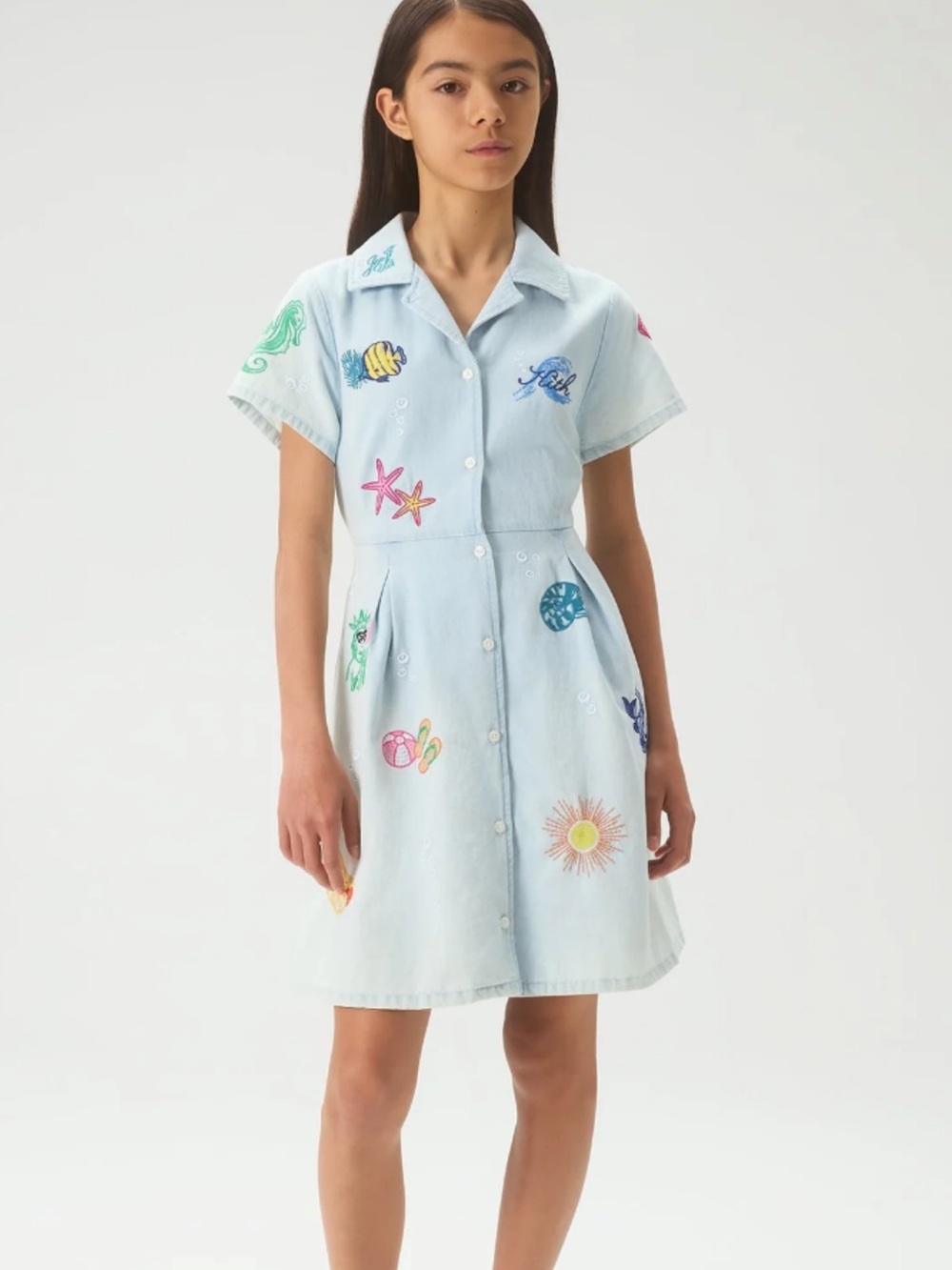 KITH KIDS Girls XS 4T/5 Denim Logo Embroidered Summer 26 Collection Dress